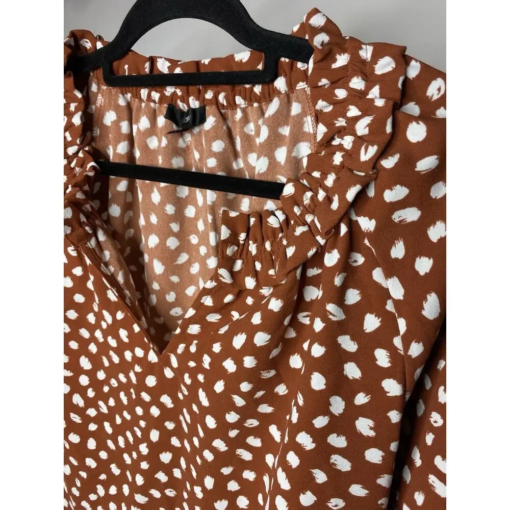J. Crew Drapey Printed Polka Dot Blouse Women's Medium V-Neck Casual Long Sleeve